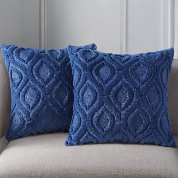Decorative Pillow Covers Set Boho Blue Soft Accent Couch Cottage Decor 20x20 - Picture 2 of 7